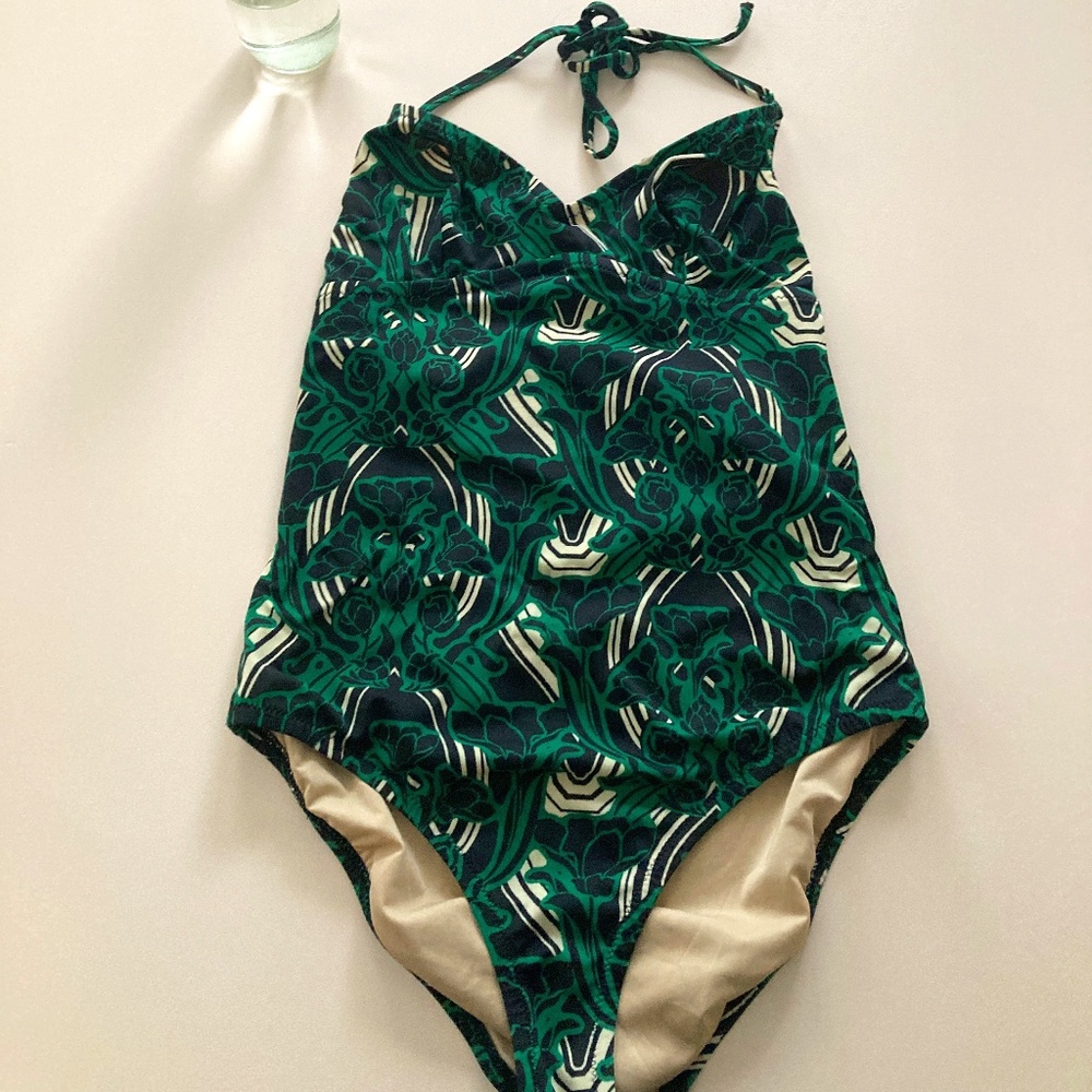 JCrew Retro Floral Ring One-Piece Swimsuit Festive Green